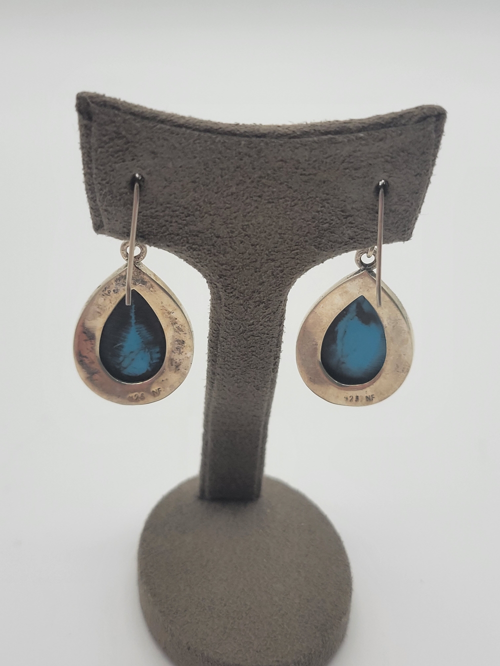 Sterling Silver Nickel Free Turquoise Dangle Tear drop Earrings - Picture 6 of 8